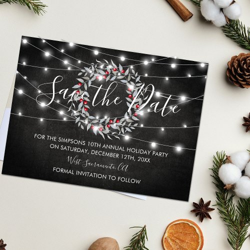 Holiday Christmas Wreath Party Save the Date Announcement Postcard