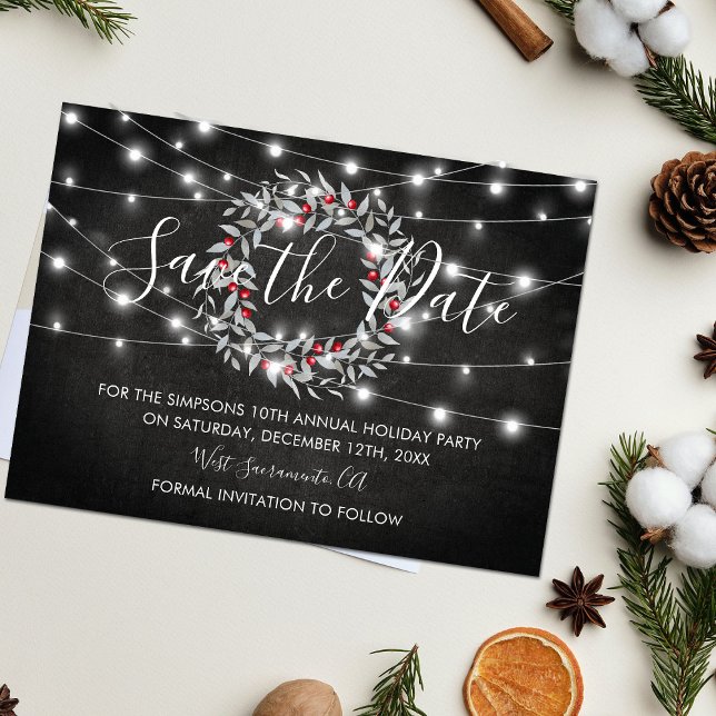 Holiday Christmas Wreath Party Save the Date Announcement Postcard (Creator Uploaded)