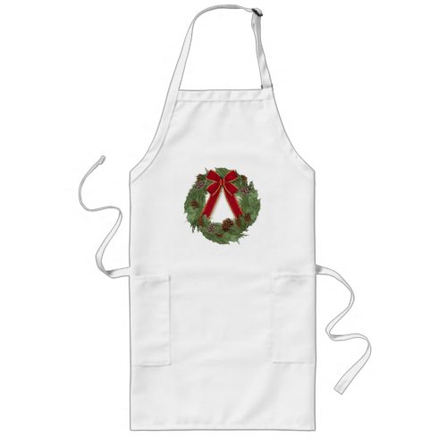 Holiday Christmas Wreath Pine Cones Hand Painted Long Apron