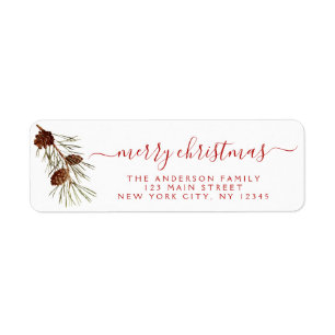 Holiday Christmas Wreath with Pine Cone Branch Label