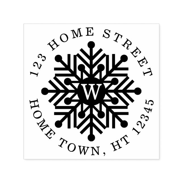 Holiday Circular Monogram Snowflake Return Address Self-inking Stamp (Design)