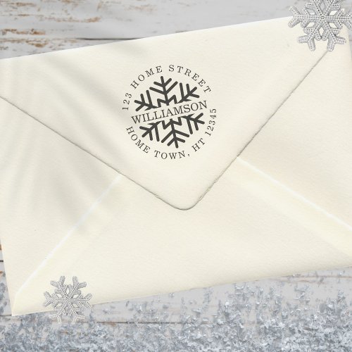 Holiday Circular Snowflake Return Address Self_inking Stamp
