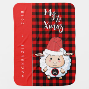 Holiday Classic Buffalo Check Red Plaid Monogram Baby Blanket