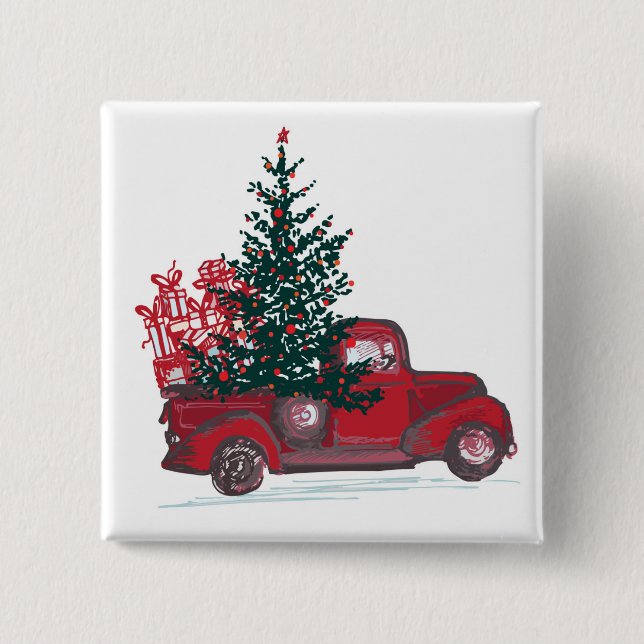 Holiday Classic Red Pickup Truck Button (Front)