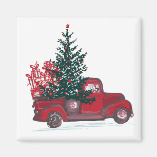 Holiday Classic Red Pickup Truck Magnet