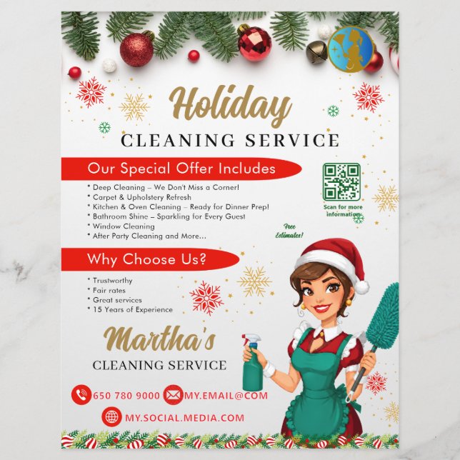 Holiday Cleaning Services Flyer Template QR Code (Front)