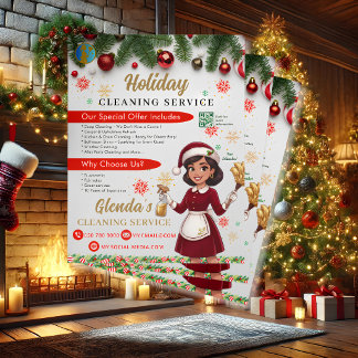 Holiday Cleaning Services Flyer Template QR Code