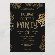 Holiday Cocktail Party| Black and Gold Glitter Invitation