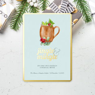 Holiday Cocktail Party Jingle & Mingle Gold Foil Invitation