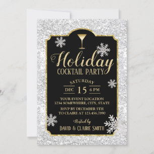 Holiday Cocktail Party Snowflakes Modern Silver Invitation