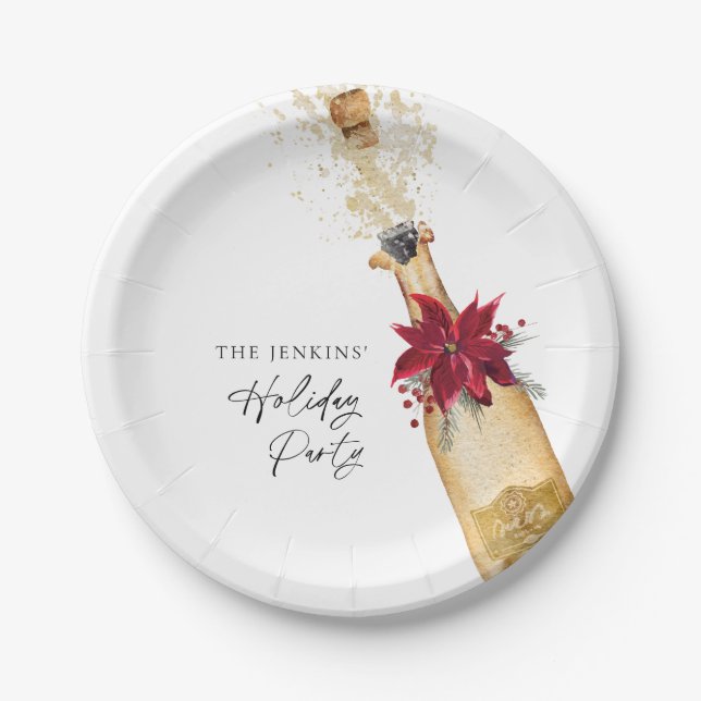 Holiday Cocktail Poinsettia Party Paper Plates (Front)