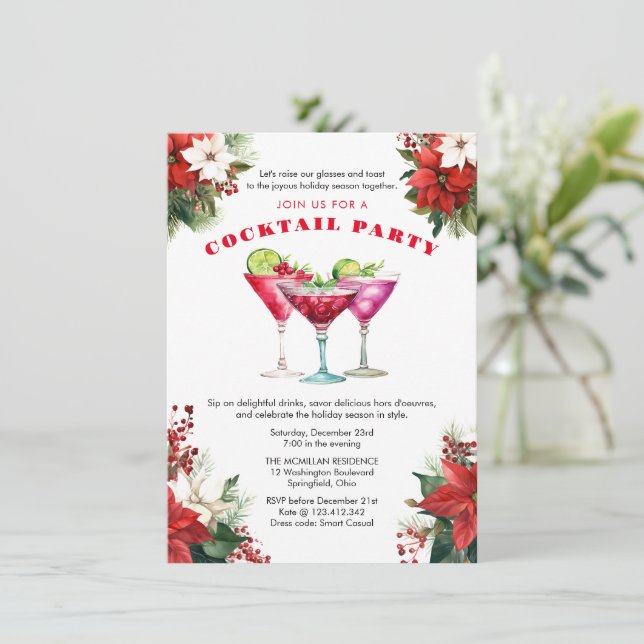 Holiday Cocktails Christmas Invitation (Standing Front)