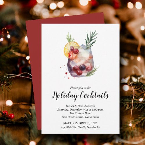 Holiday Cocktails Festive Christmas Party Invitation