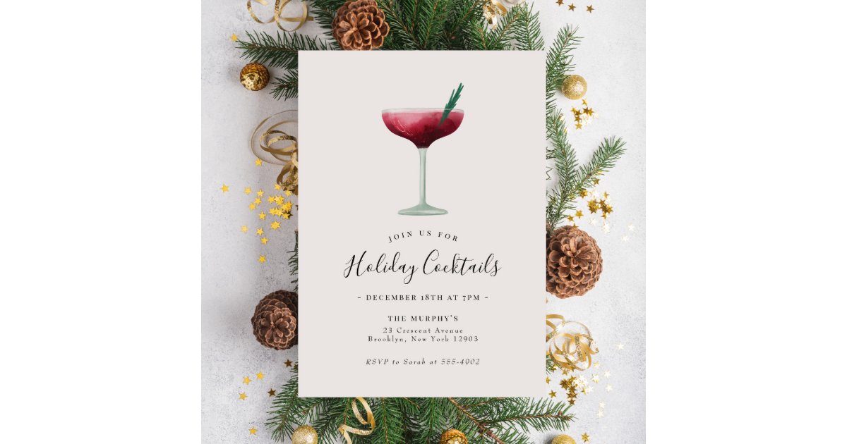 Holiday Cocktails Festive Drinks Christmas Party Invitation | Zazzle