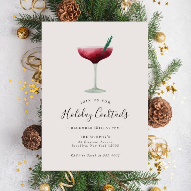 Holiday Cocktails Festive Drinks Christmas Party Invitation (Creator Uploaded)