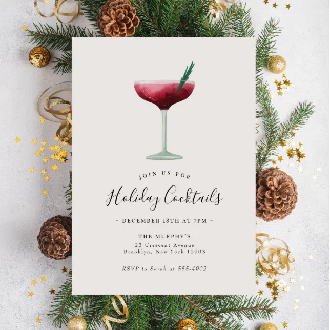 Holiday Cocktails Festive Drinks Christmas Party Invitation | Zazzle