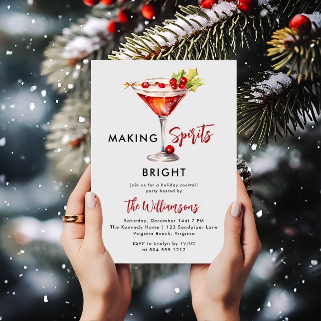 Holiday Cocktails Festive Drinks Christmas Party  Invitation (Making Spirits Bright - Holiday Party Invitation)