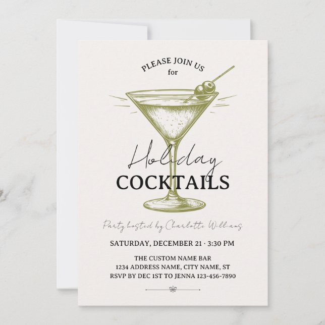 Holiday Cocktails Green Cream Drinks Christmas Invitation (Front)