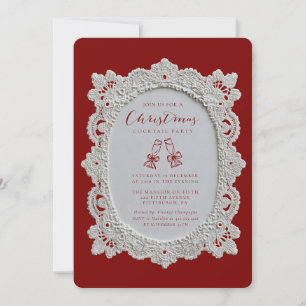 Holiday Cocktails Lace Elegant Christmas Party Invitation