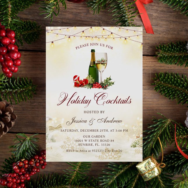 Holiday Cocktails Modern Festive Christmas Party Invitation (Creator Uploaded)