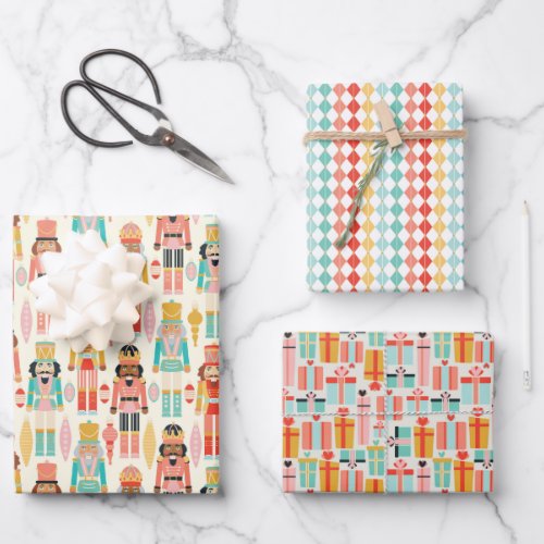 Holiday Colorful Pastel Nutcracker Collage Wrapping Paper Sheets