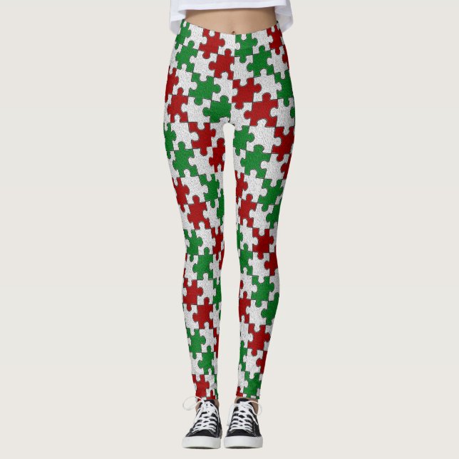 Holiday Colors Jigsaw Pieces Leggings (Front)