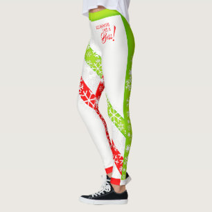 Holiday Colors Red and Flourescent Green on WHITE Leggings
