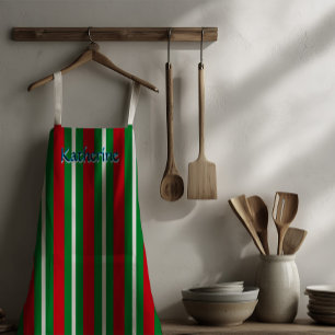 Holiday Colours Green Red White Stripes Apron