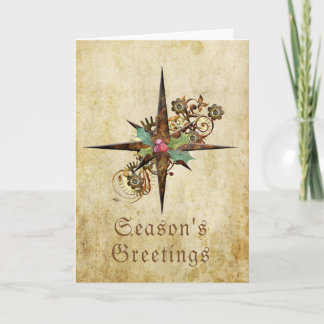 Holiday Compass Star Steampunk Customizable Card