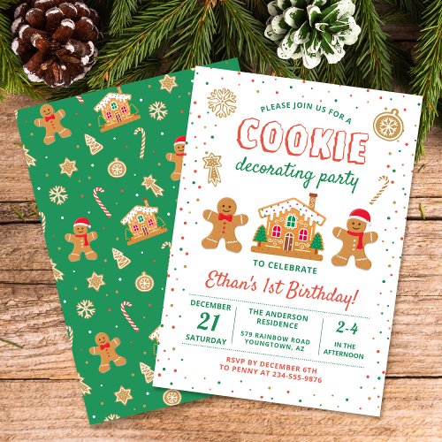 Holiday Cookie Decorating Party Birthday Invitation