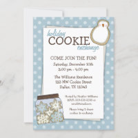 Holiday Cookie Exchange Blue Polka Dot Invitations