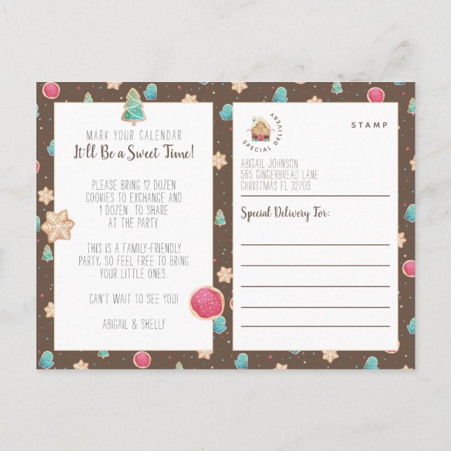 Holiday Cookie Exchange Budget Party Invitation Postcard (Back)