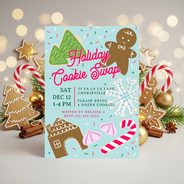 Holiday Cookie Exchange Christmas Party Invitation (Holiday Cookie Swap Party invitation, hand-drawn by Clearlytangled Studio.)
