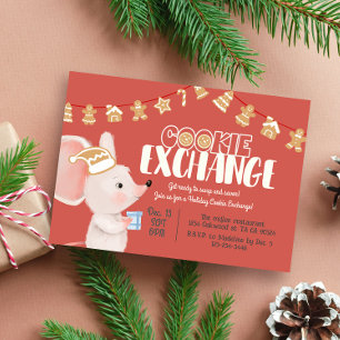 Holiday cookie exchange cute mouse invitation
