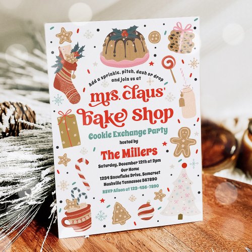 Holiday Cookie Exchange Mrs Claus Bake Shop  Invitation