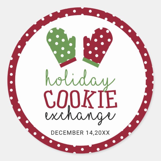 Holiday Cookie Exchange Party Christmas Oven Mitts Classic Round Sticker (Front)
