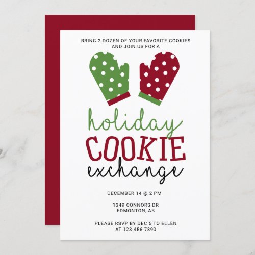 Holiday Cookie Exchange Party Christmas Oven Mitts Invitation