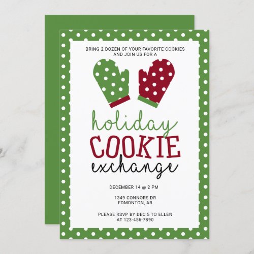 Holiday Cookie Exchange Party Christmas Oven Mitts Invitation