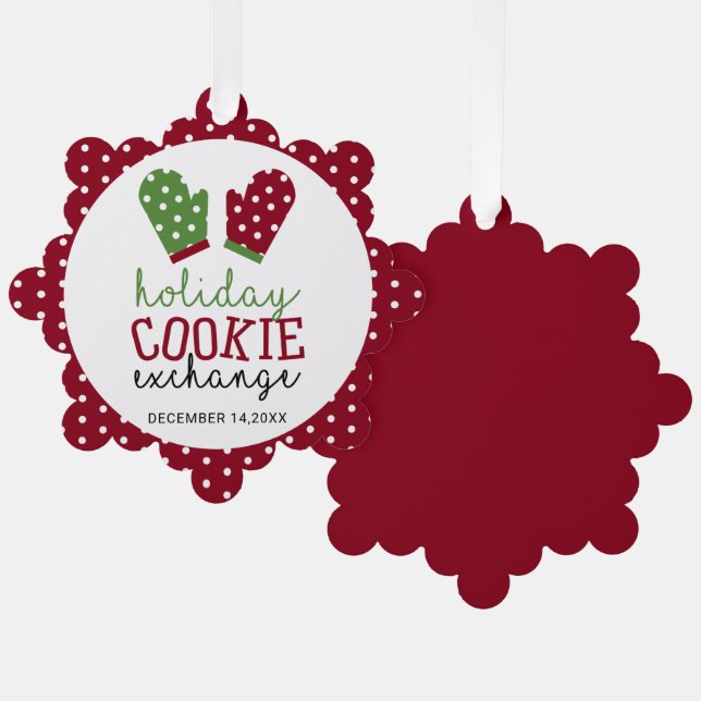 Holiday Cookie Exchange Party Christmas Oven Mitts Ornament Card (Front/Back)