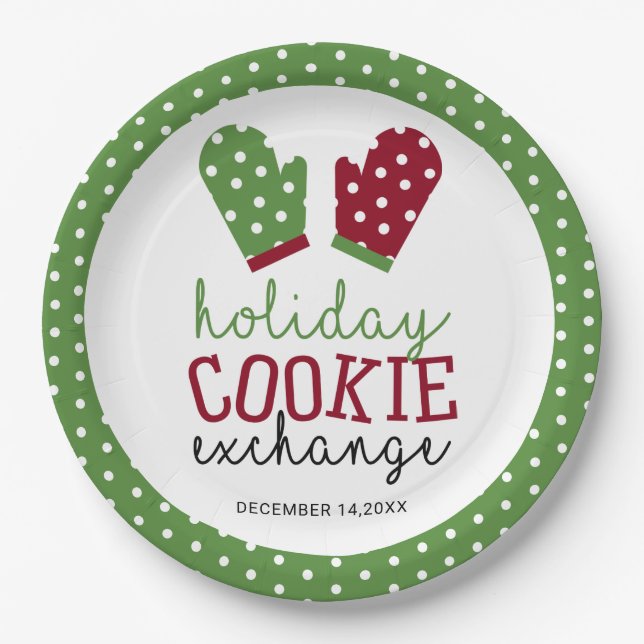 Holiday Cookie Exchange Party Christmas Oven Mitts Paper Plates (Front)