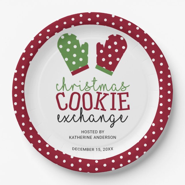 Holiday Cookie Exchange Party Christmas Oven Mitts Paper Plates (Front)