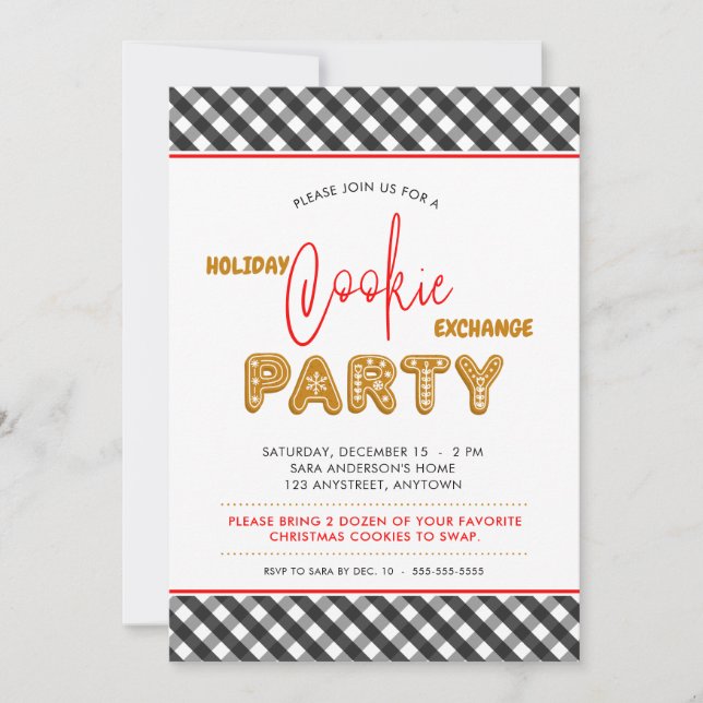 Holiday Cookie Exchange Party Christmas Plaid Invitation (Front)