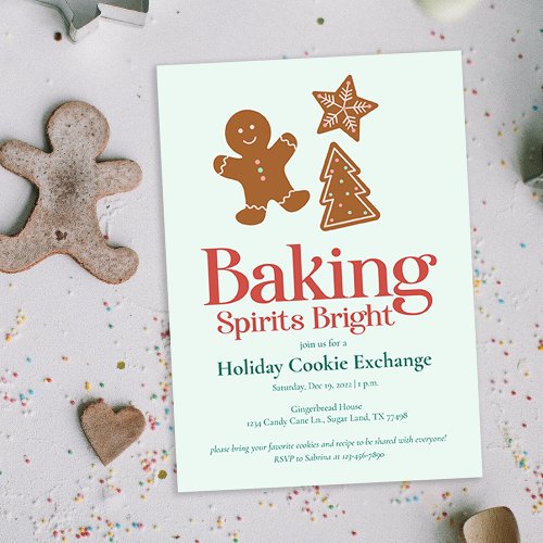 Holiday Cookie Exchange Party  Gingerbread  Invitation