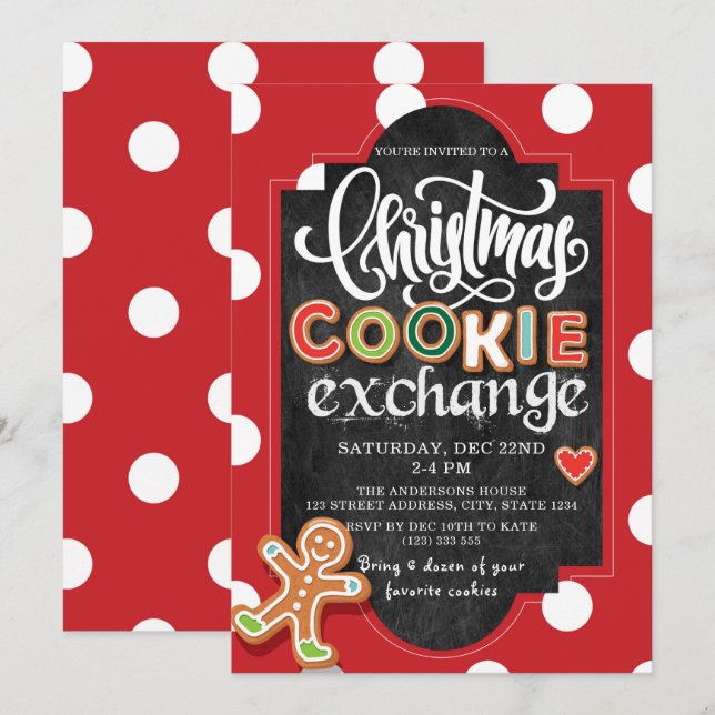 Holiday Cookie Exchange Party Red Polka Dot Invitation (Front/Back)
