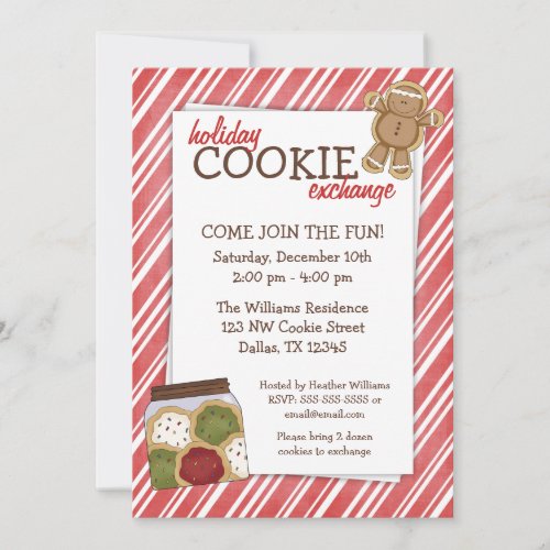 Holiday Cookie Exchange Red Stripes Invitations