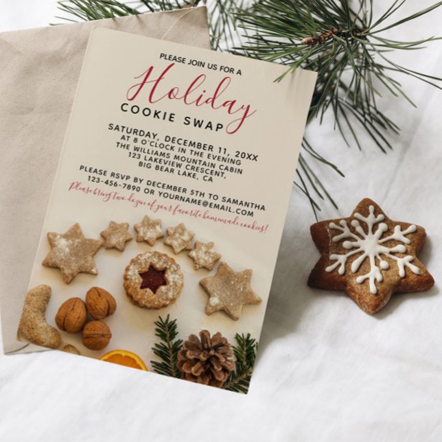HOLIDAY COOKIE SWAP Cookie Exchange Party Invitation (Invite friends to a festive cookie swap! Sweet treats, good company, and holiday cheer await!)