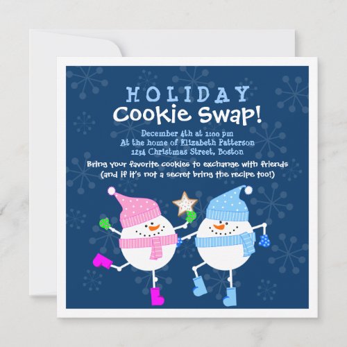 Holiday Cookie Swap Happy Snowmen Invitation