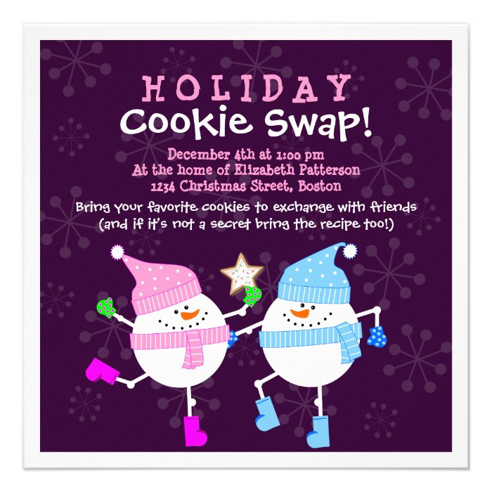 Holiday Cookie Swap Happy Snowmen Invitation