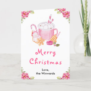 Holiday Cookies and Cocoa Pink Merry Christmas Card