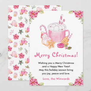 Holiday Cookies and Cocoa Pink Merry Christmas Card